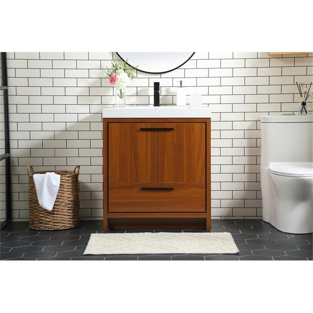 Elegant Decor Wyatt 30″ Aluminum Alloy and MDF Single Bathroom Vanity in Teak