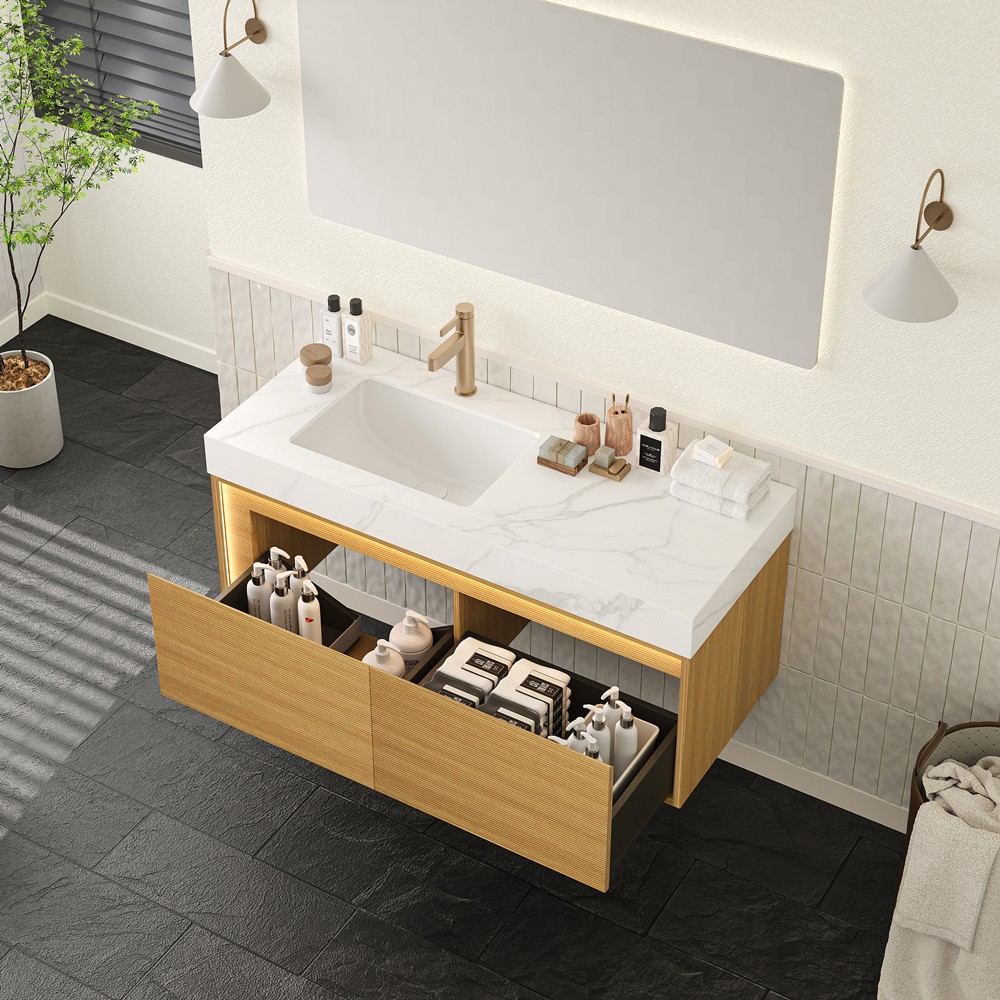 48″ Wall Mounted Bathroom Vanity w/Sink, Floating Cabinet Sensor Light,2 Drawers
