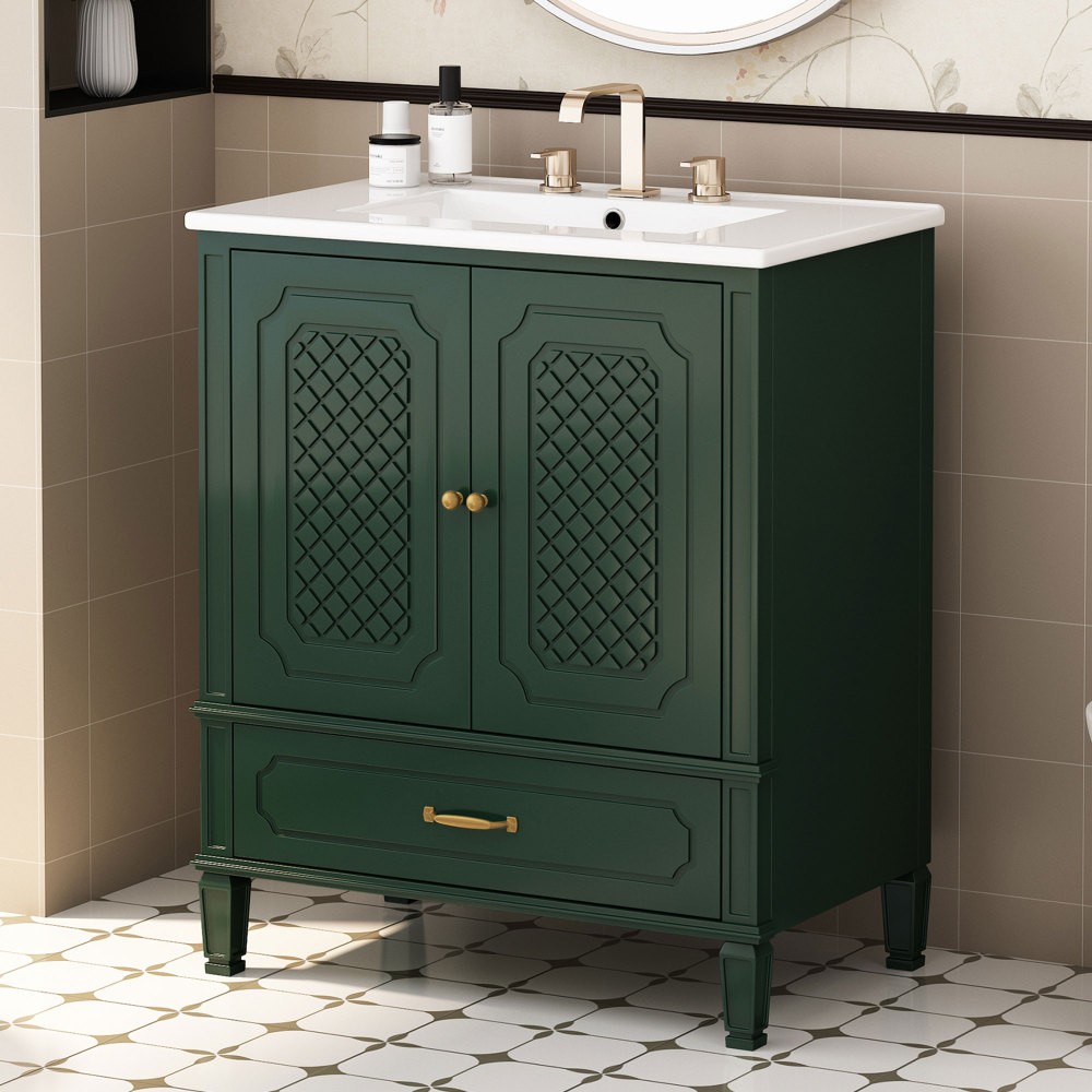 30″ Bathroom Vanity with Sink Vintage Style, Multi-functional Storage Space