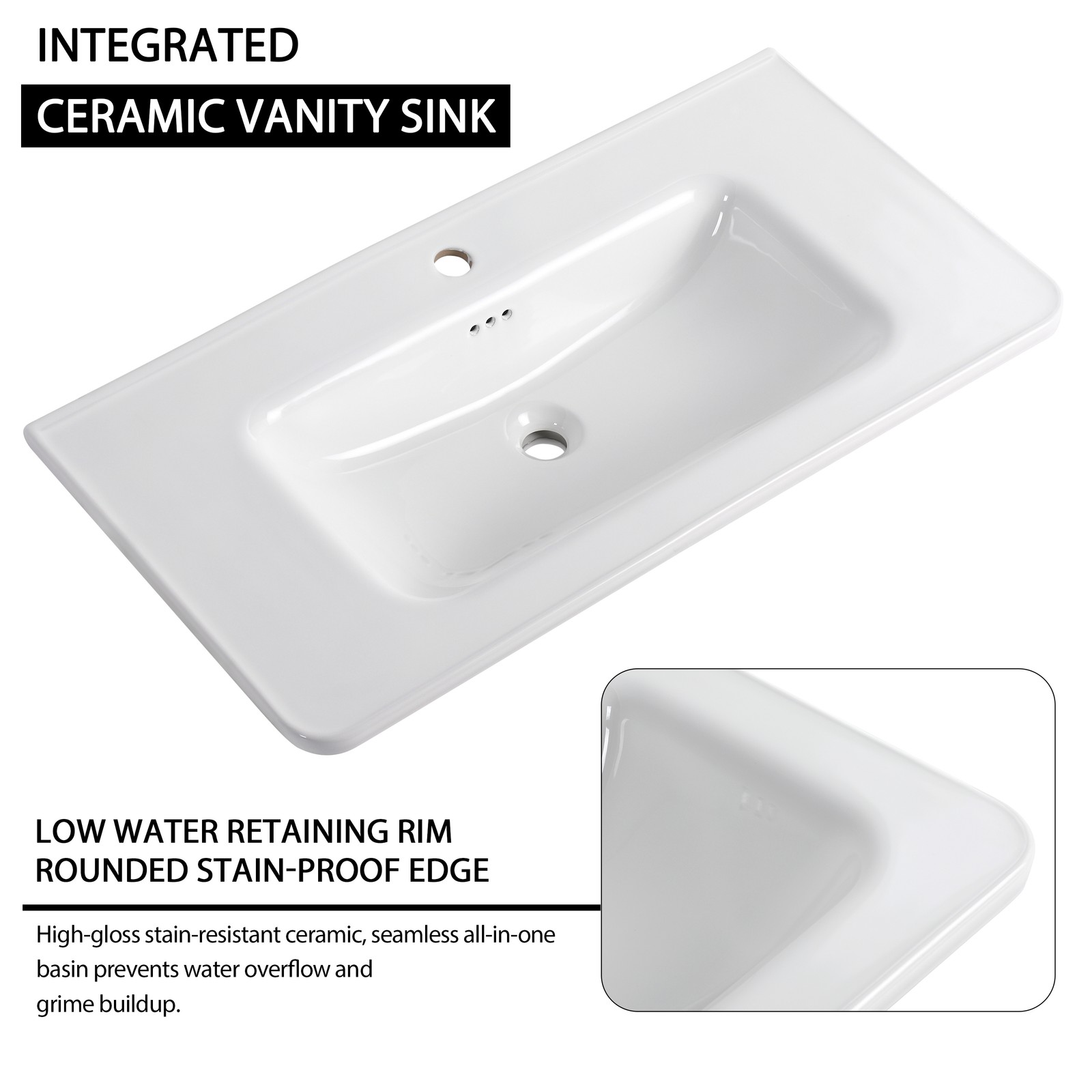 2X40“ Plywood Freestanding Bathroom Vanity W/ Ceramic Sink +Storage Cabinet Oak