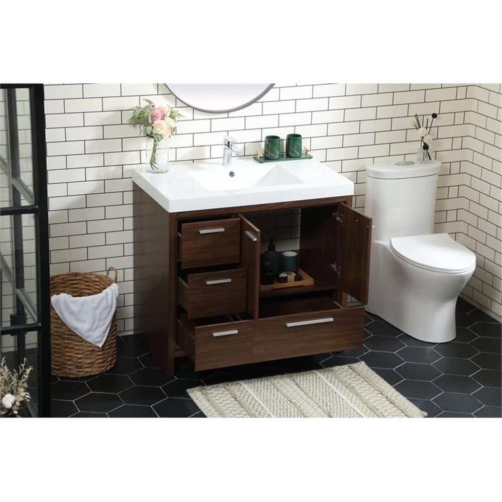 Pemberly Row 36″ Aluminum Alloy and MDF Single Bathroom Vanity in Walnut