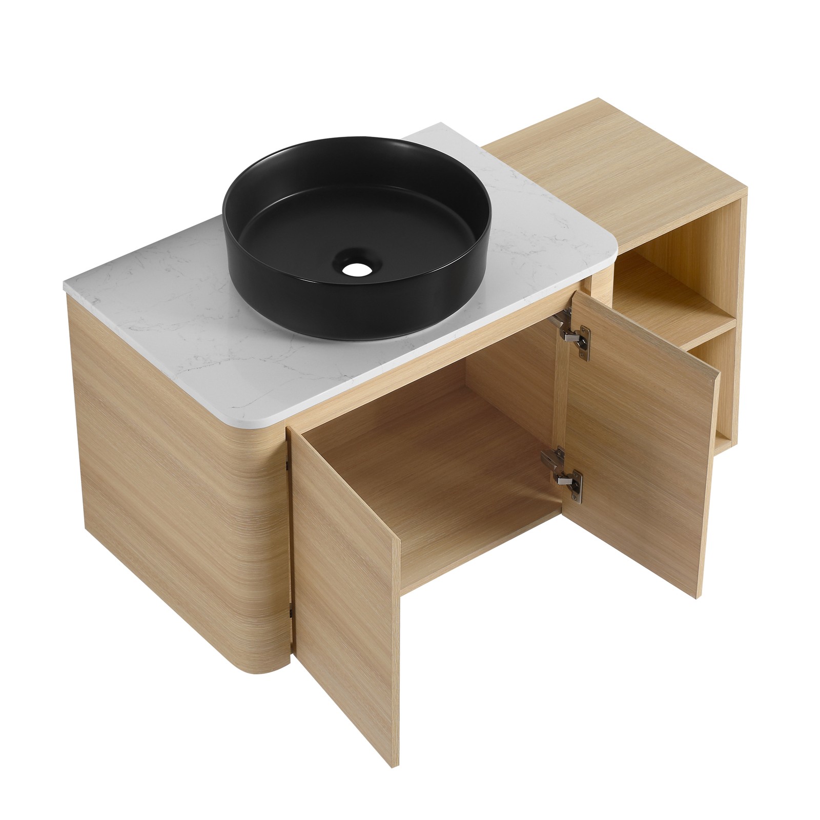 42in Plywood Floating Bathroom Vanity W/Black Ceramic Basin Sink Storage Shelves