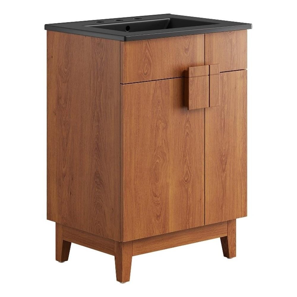 Pemberly Row 24″ Wood Bathroom Vanity with Tapered Legs in Black/Walnut