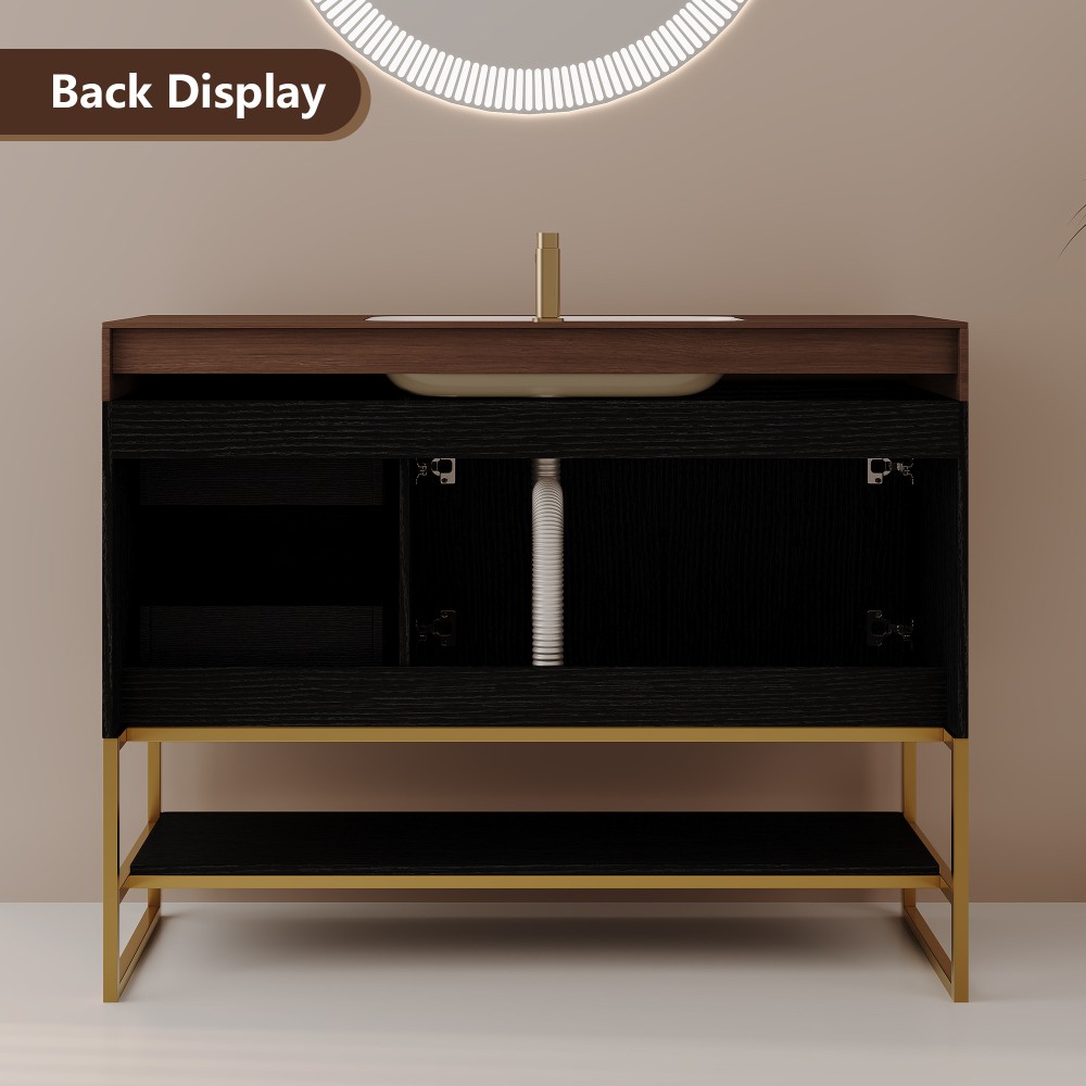 36″ Free-Standing Bathroom Vanity w/Seamless Ceramic Sink & Sintered Stone Top