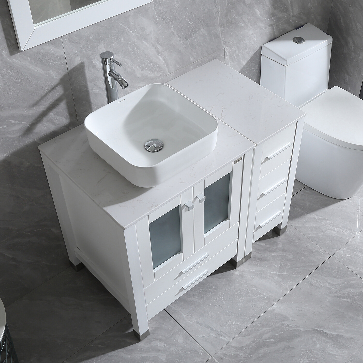 36″ inch Single Sink Bathroom Vanity Set w/Ceramic Vessel Sink Faucet & Mirror