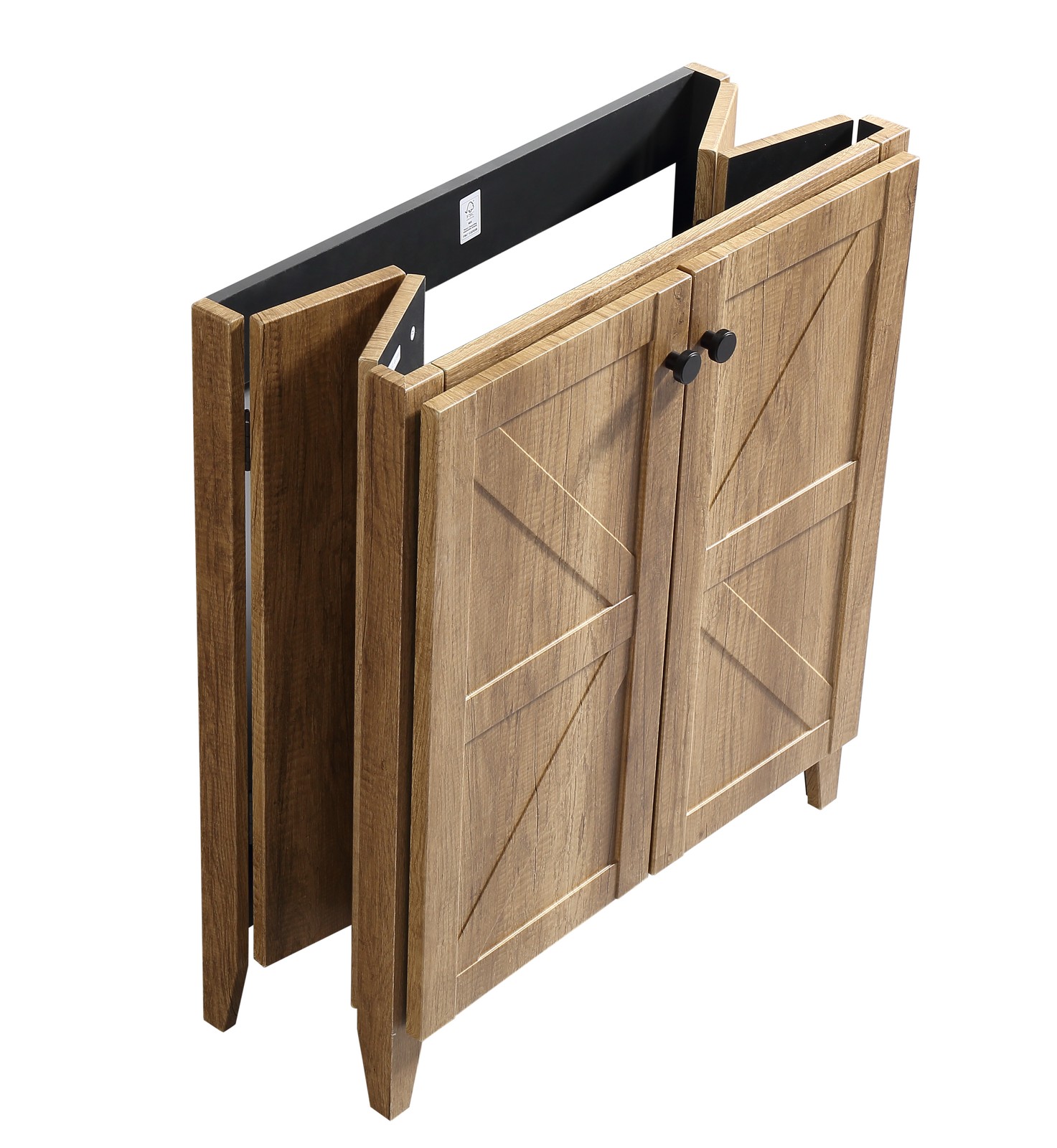 30″ Golden Oak Folding Floor Cabinet With Ceramic Sink Modern Storage Cabinet