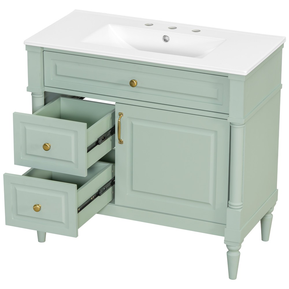 36″ Bathroom Vanity w/ Sink, Freestanding Vanity Cabinet, Door Shelf, 2 Drawers
