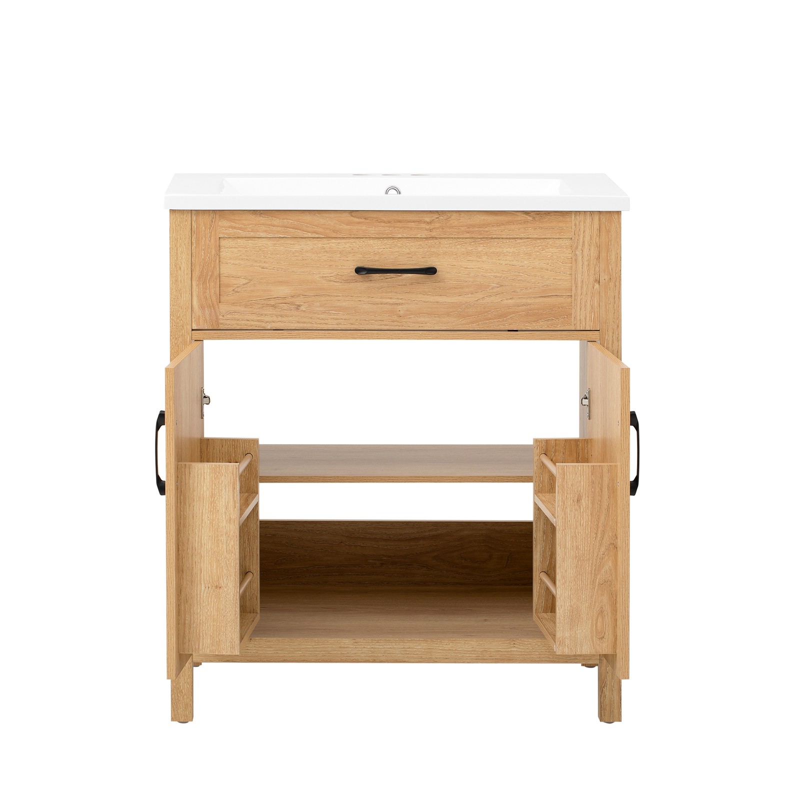 FUNIDEE 30″ Bathroom Vanity with Resin Sink Storage Cabinet w/ Adjustable Shelf