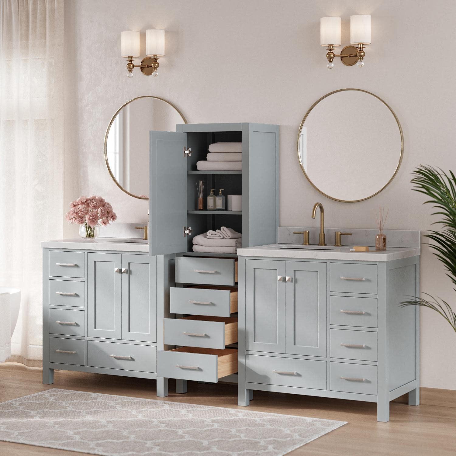 Ariel A92CQRVO Cambridge 92″ – White / Carrara White Quartz Top / Brushed Nickel