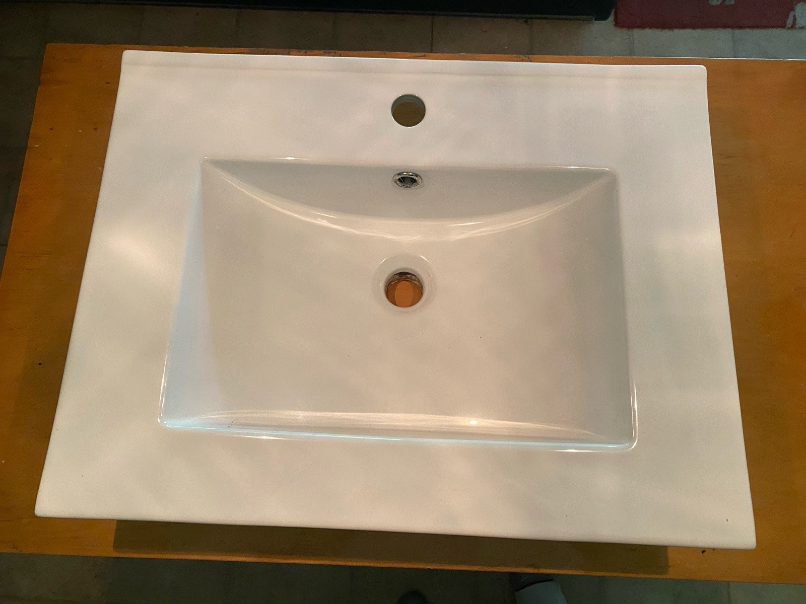 24″ Ceramic Vanity Top Sink, Modern Rectangular Bathroom Basin with Faucet Hole