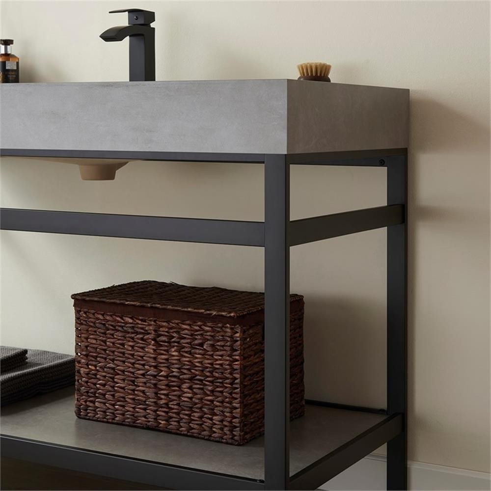 Funes 48″ Single Sink Bathroom Vanity in Matte Black Frame Gray Top w/ Mirror