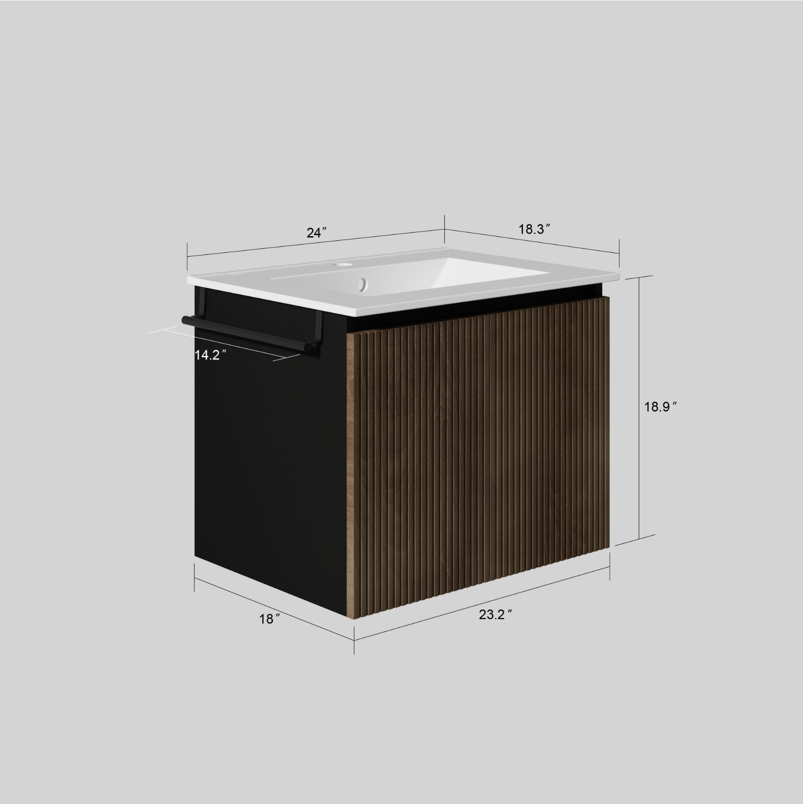 Goodyo 24 in Bathroom Vanity with Sink, Floating Wall-mount Cabinet with 2 Doors