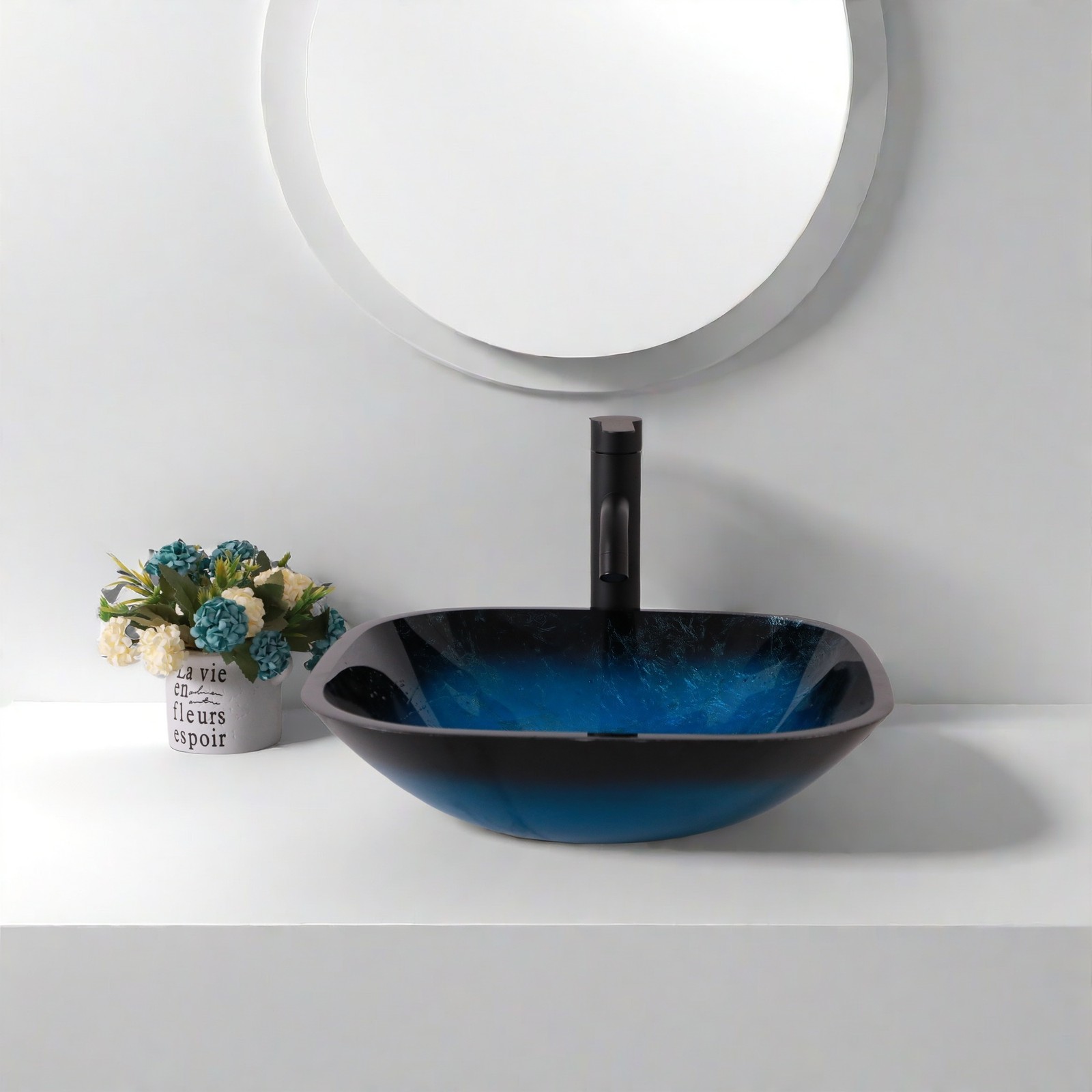 Bathroom Artistic Tempered Glass Vessel Bathroom Sink w/Faucet & Pop-up Drain