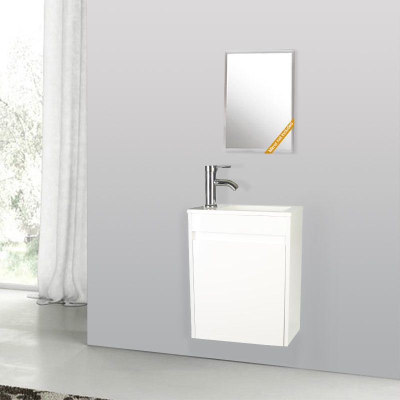 16″ Small Bathroom Paint Vanity Set Wall Mount Gray/White W/Sink Faucet Drain