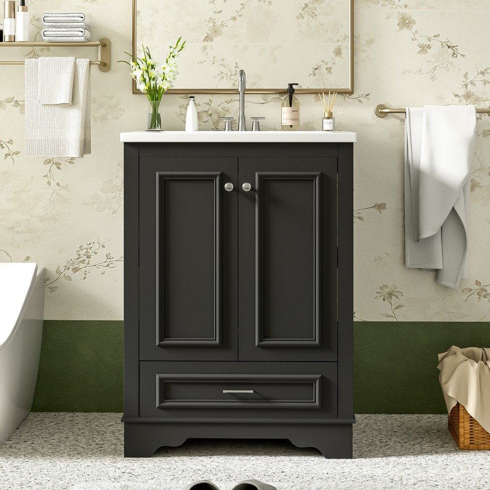 Bathroom Vanity W Ceramic Sink Combo Silver Handles