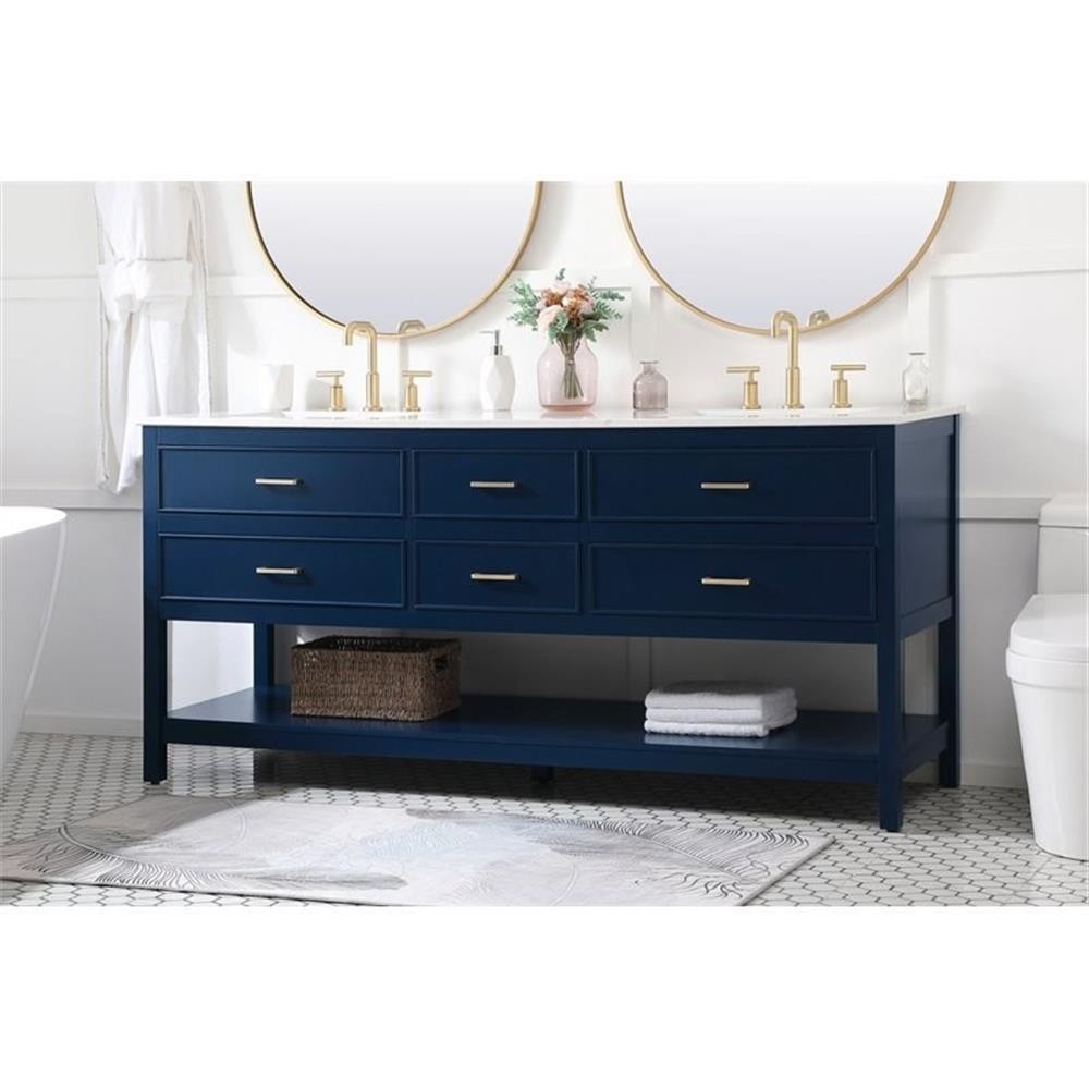 Elegant Decor Sinclaire 72″ Aluminum Alloy & MDF Double Bathroom Vanity in Blue