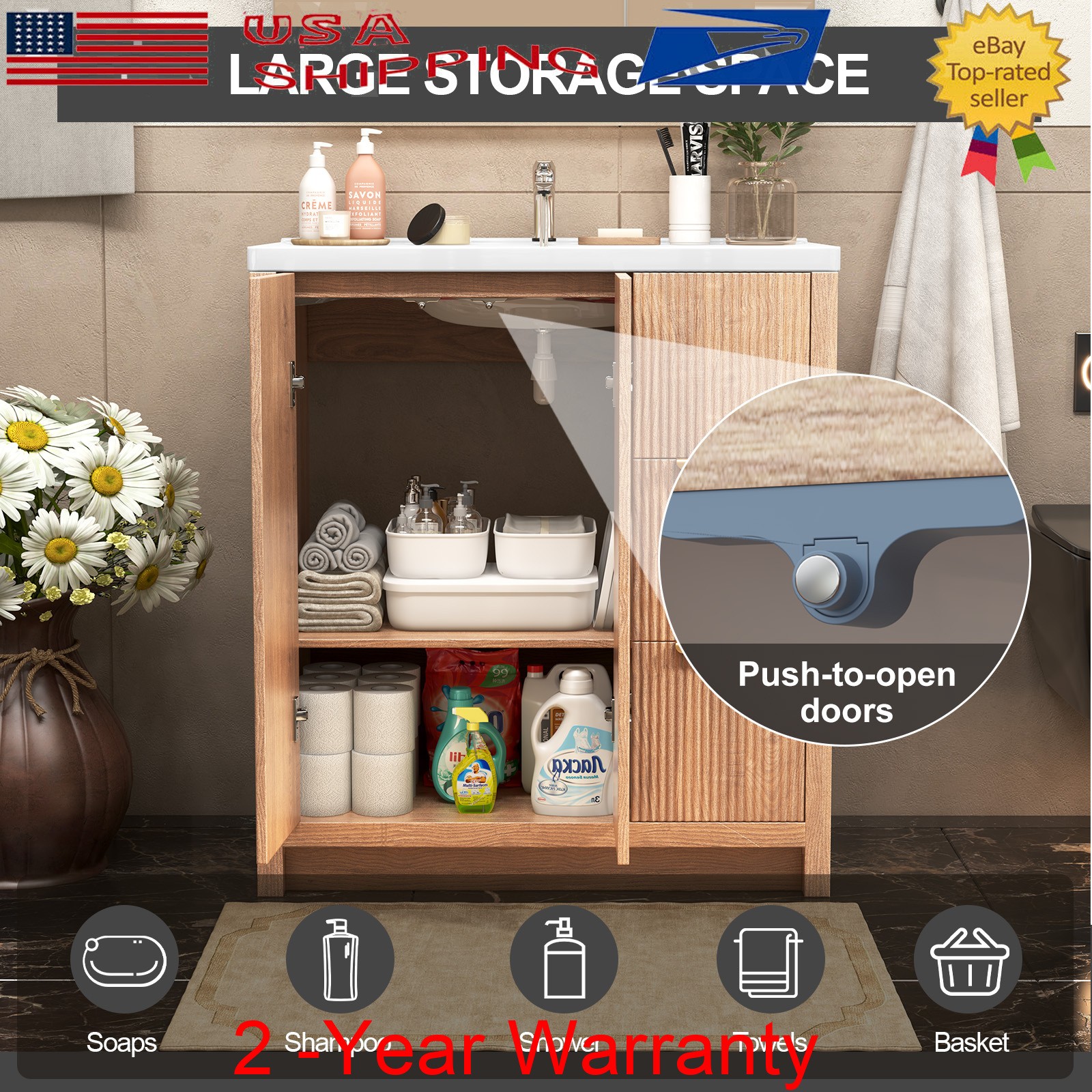 35.5″ Bathroom Vanity w/Sink, Freestanding Storage Vanity Door Cabinet 2 Drawers