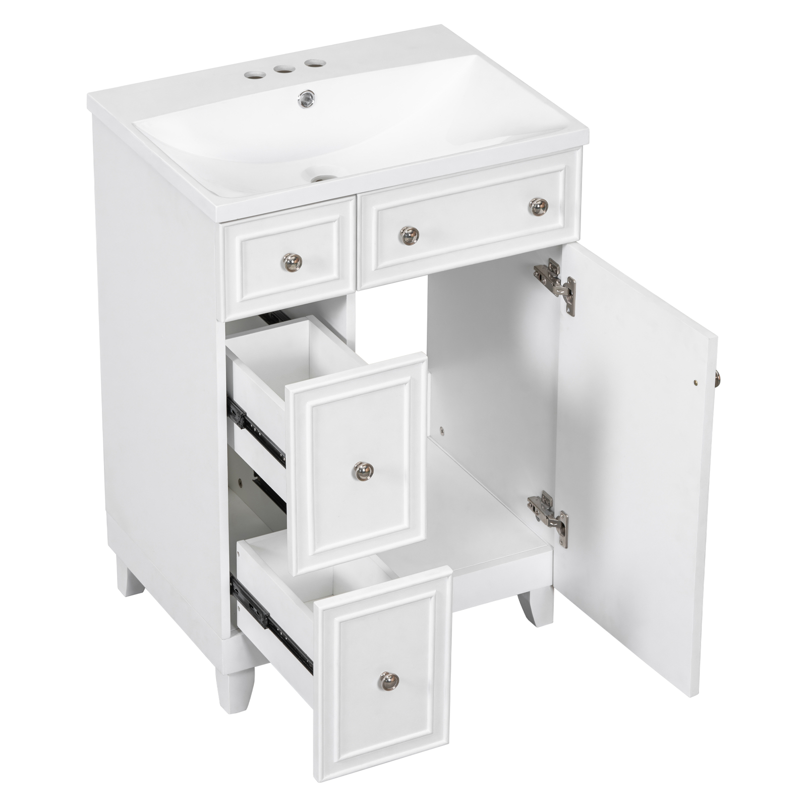 24″ Bathroom Vanity w/Ceramic Sink, 2 Drawers, Freestanding Small Vanity Cabinet