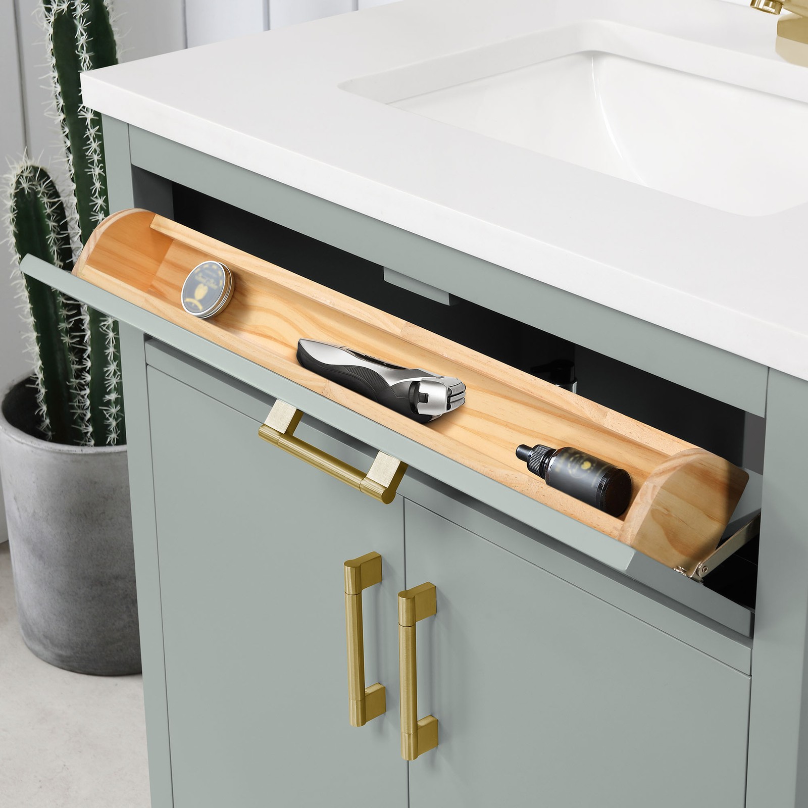 Diya 30″ Bathroom Vanity in Sage Green with White Countertop