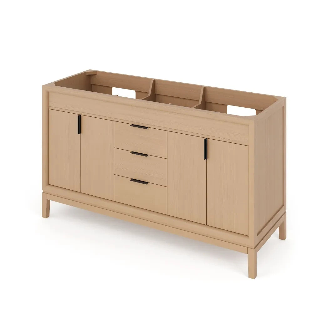 60″ Theodora Natural Oak Double Bowl Bathroom Vanity + Black Granite Countertop