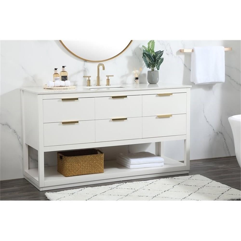 Elegant Decor Larkin 60″ Solid Wood MDF Single Bathroom Vanity in White Finish