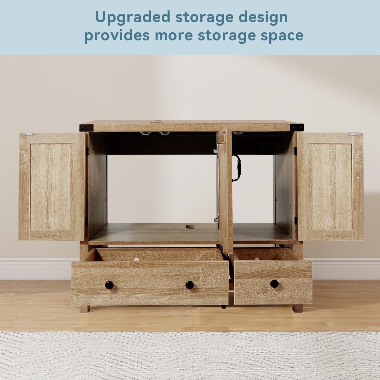 36-inch Natural Color Bathroom Vanity with Side Cabinet Rustic Fixture Standing
