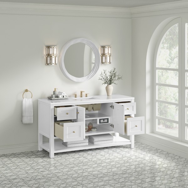 60″ James Martin Breckenridge 330-V60S-BW-3WZ Vanity Cabinet White Zeus Top