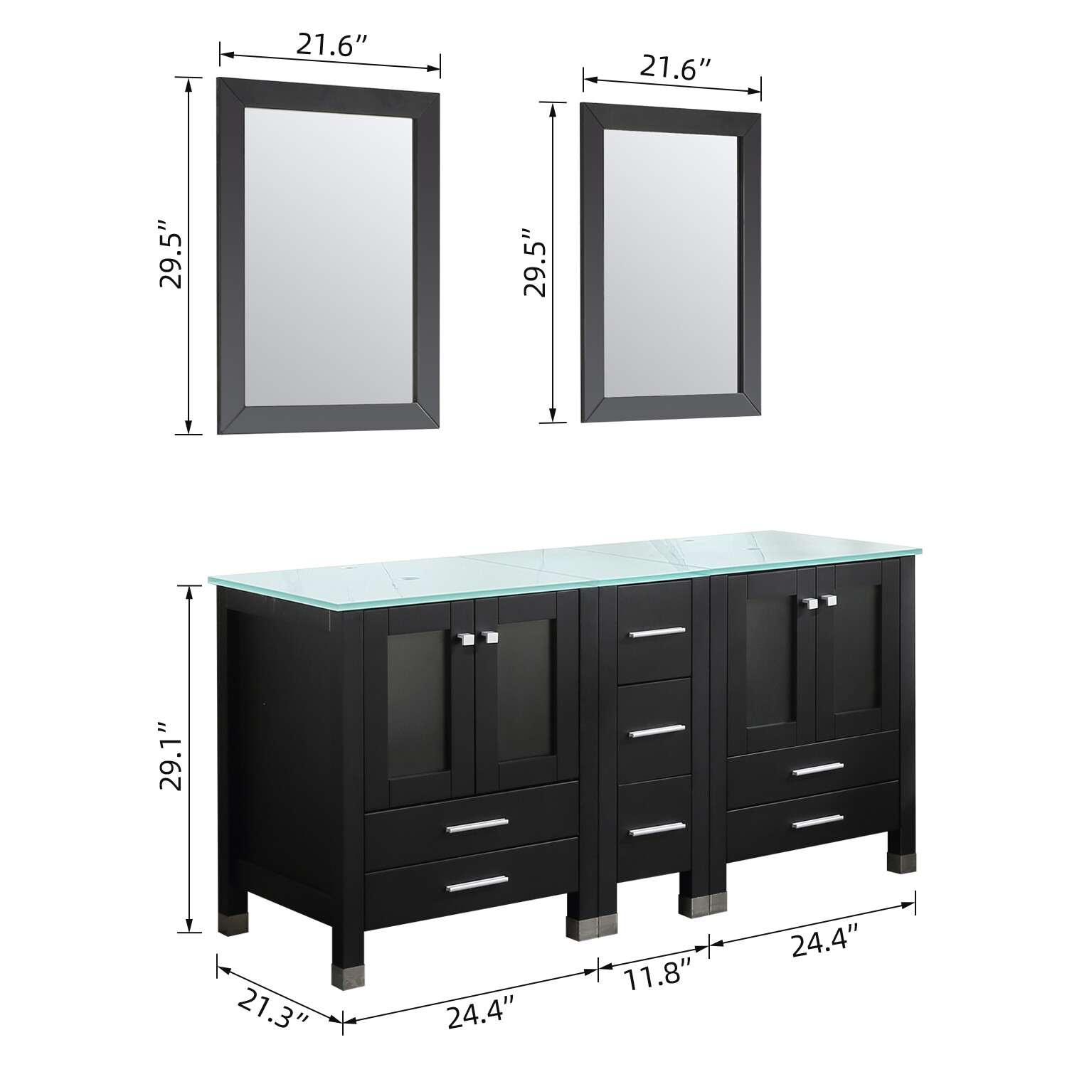 Bathroom Vanity 60″ Cabinet Double Sink Ceramic Vessel Combo w/Mirror Faucet Set