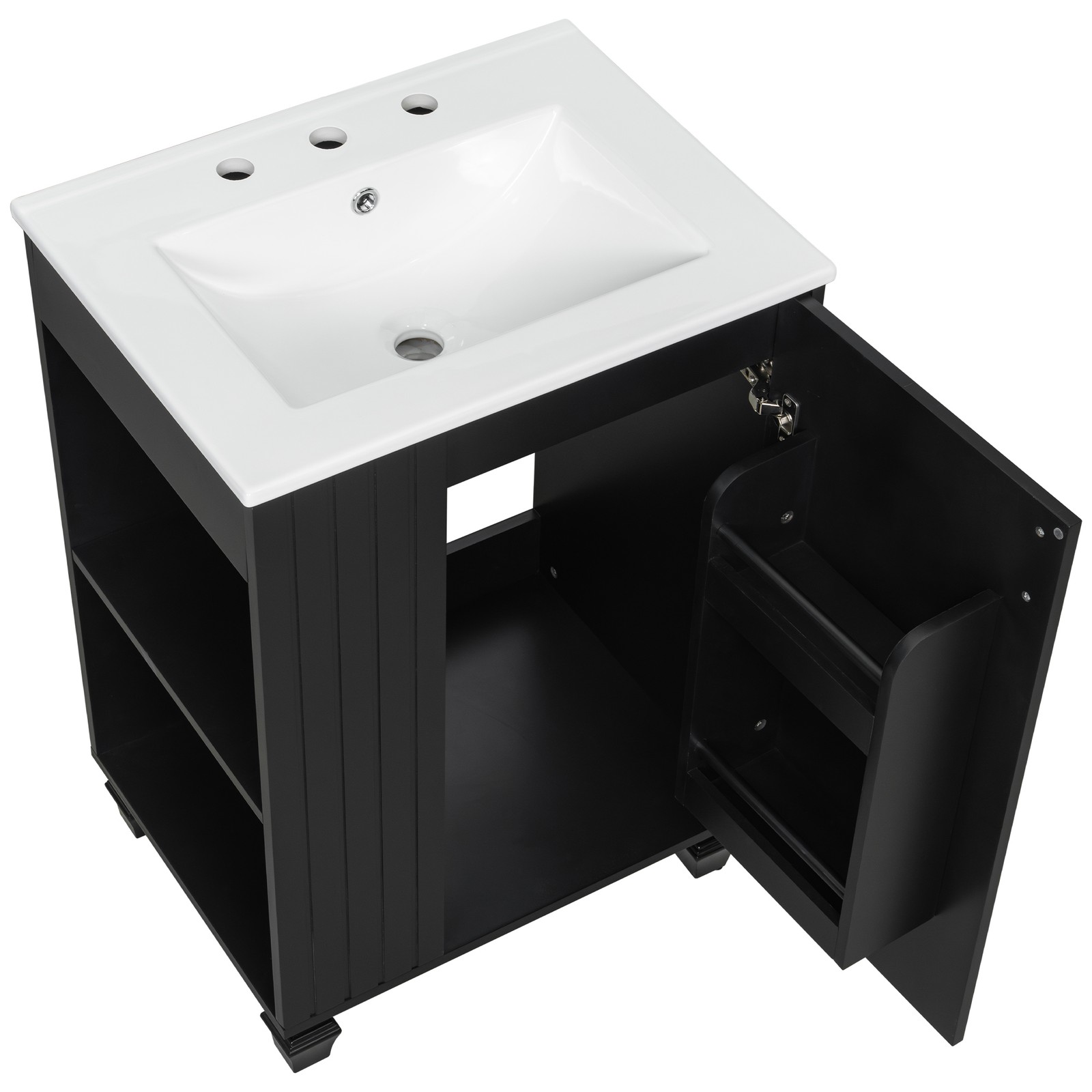 24″ Bathroom Vanity w/Sink，Freestanding Cabinet w/Door Shelf and Open Storage