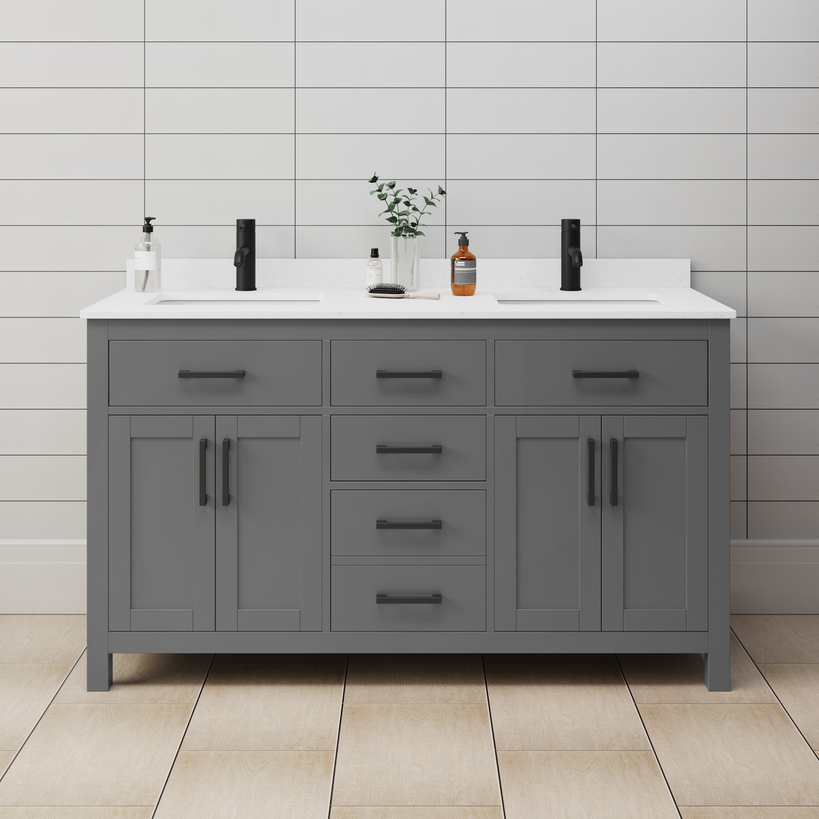 Wyndham Collection WCG242460D-UNSMXX Beckett 60″ – Dark Gray / White Cultured