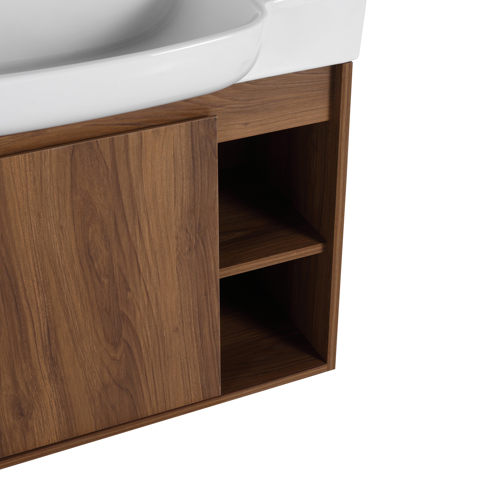 28″ Plywood Wall-Mounted Bathroom Vanity W/ Ceramic Sink Brown For Small Space