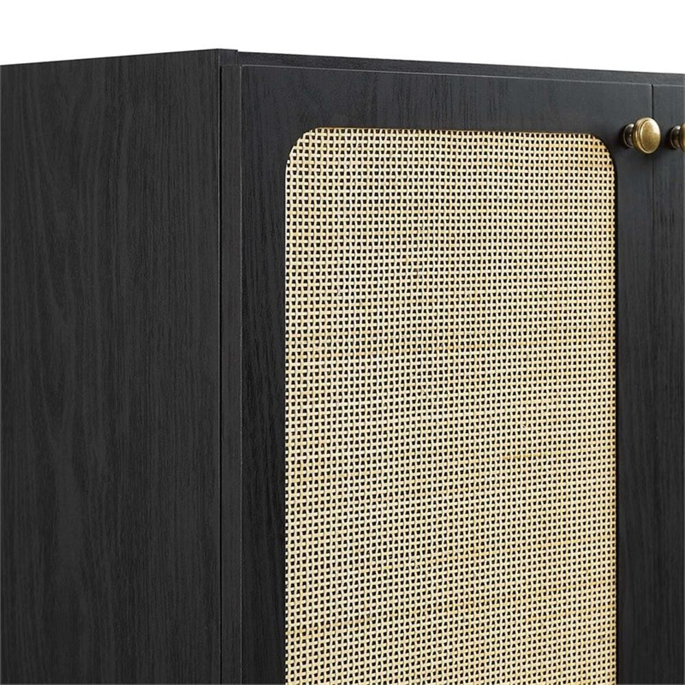 Modway Chaucer 30″ Wood & Rattan Bathroom Vanity Cabinet in Black