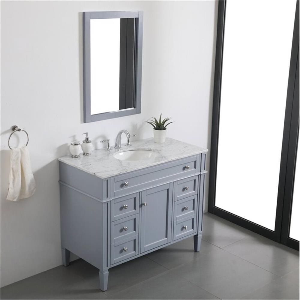 Elegant Decor Park Avenue 42″ Metal MDF Marble Single Bathroom Vanity in Gray