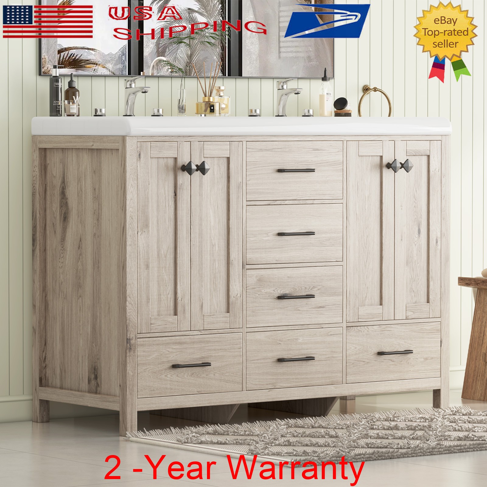 47.3″ Bathroom Vanity With Double Sink Stoarge Drawers Cabinets No Mirror Faucet