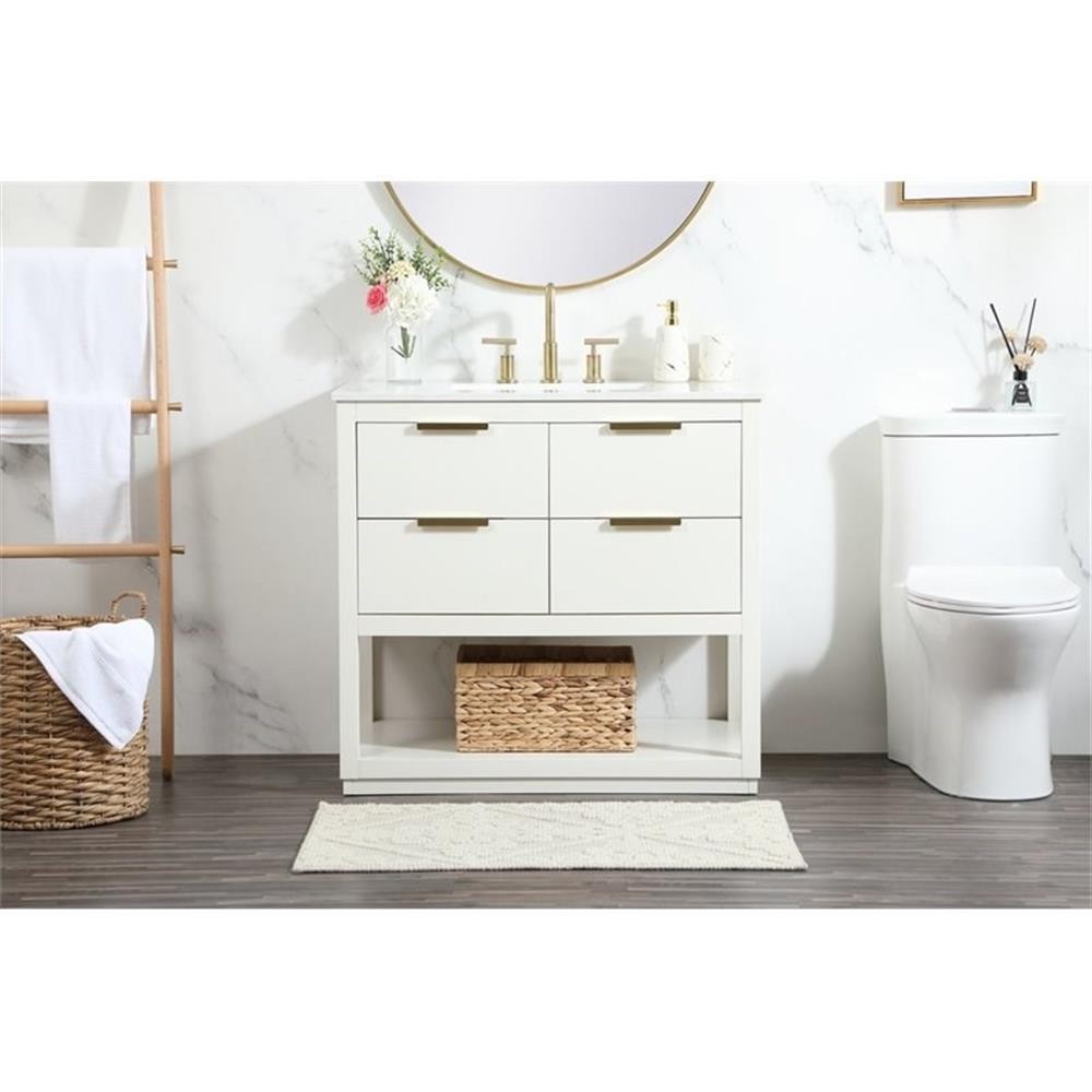 Elegant Decor Larkin 36″ Solid Wood MDF Single Bathroom Vanity in White