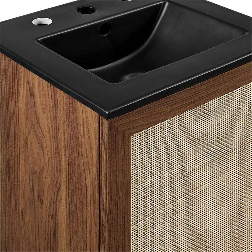 Modway Soma 18″ Modern Wood Bathroom Vanity with Rattan Door in Walnut/Black