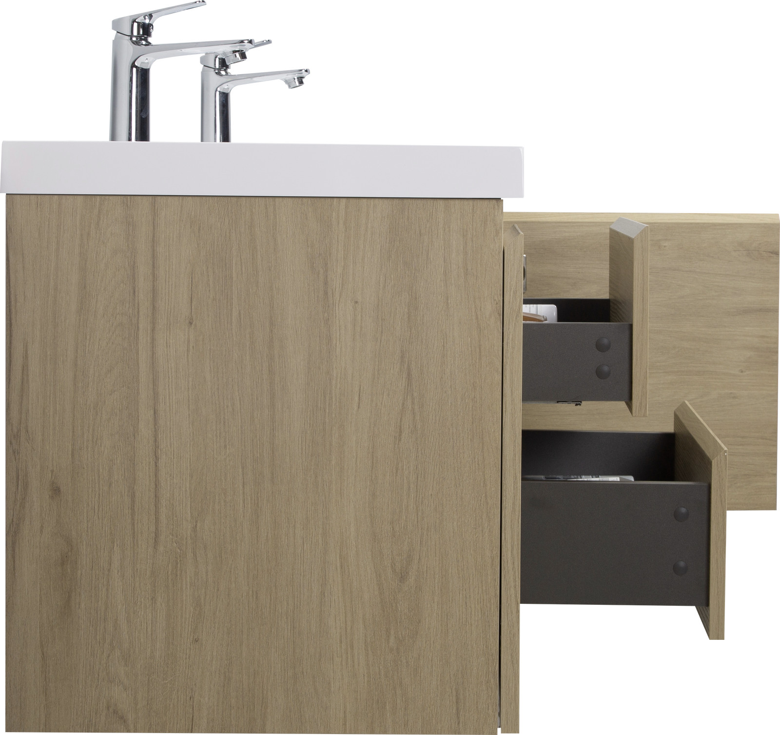 60″ Floating Wall-Mounted Bathroom Vanity 2Drawers Doors Double Resin Basin Sink