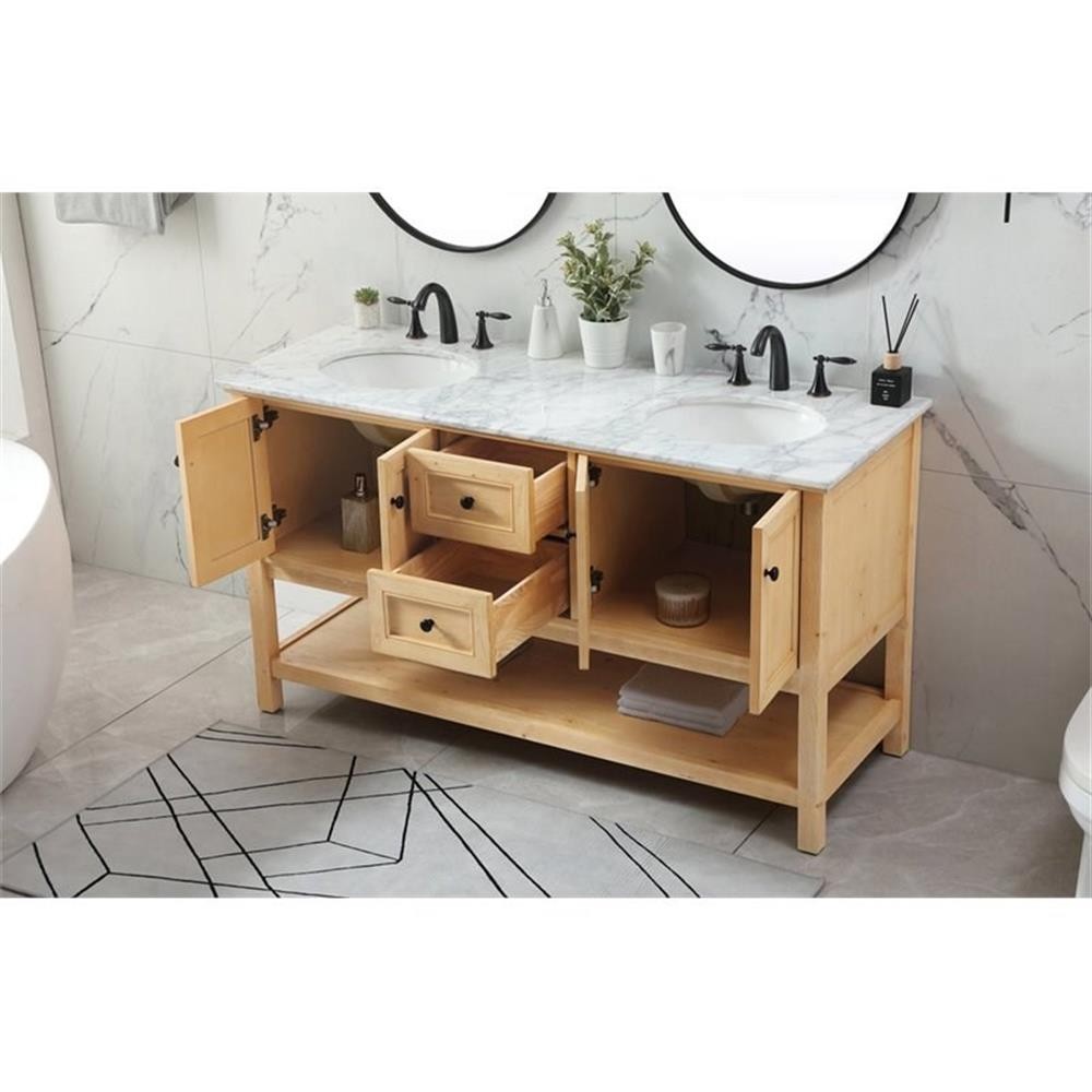 Elegant Decor Metropolis 60″ Aluminum MDF Double Bathroom Vanity in Natural Wood
