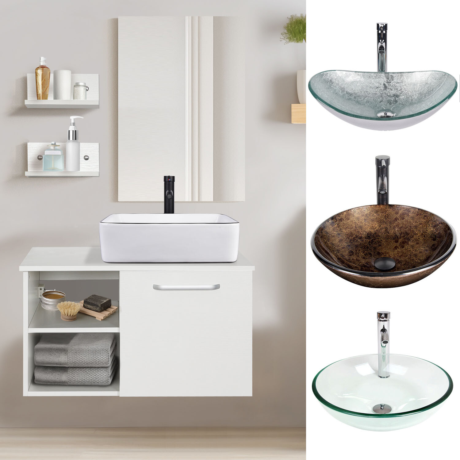 28” Bathroom Vanity Cabinet Vessel Sink Wall Mounted Floating Storage Organizer