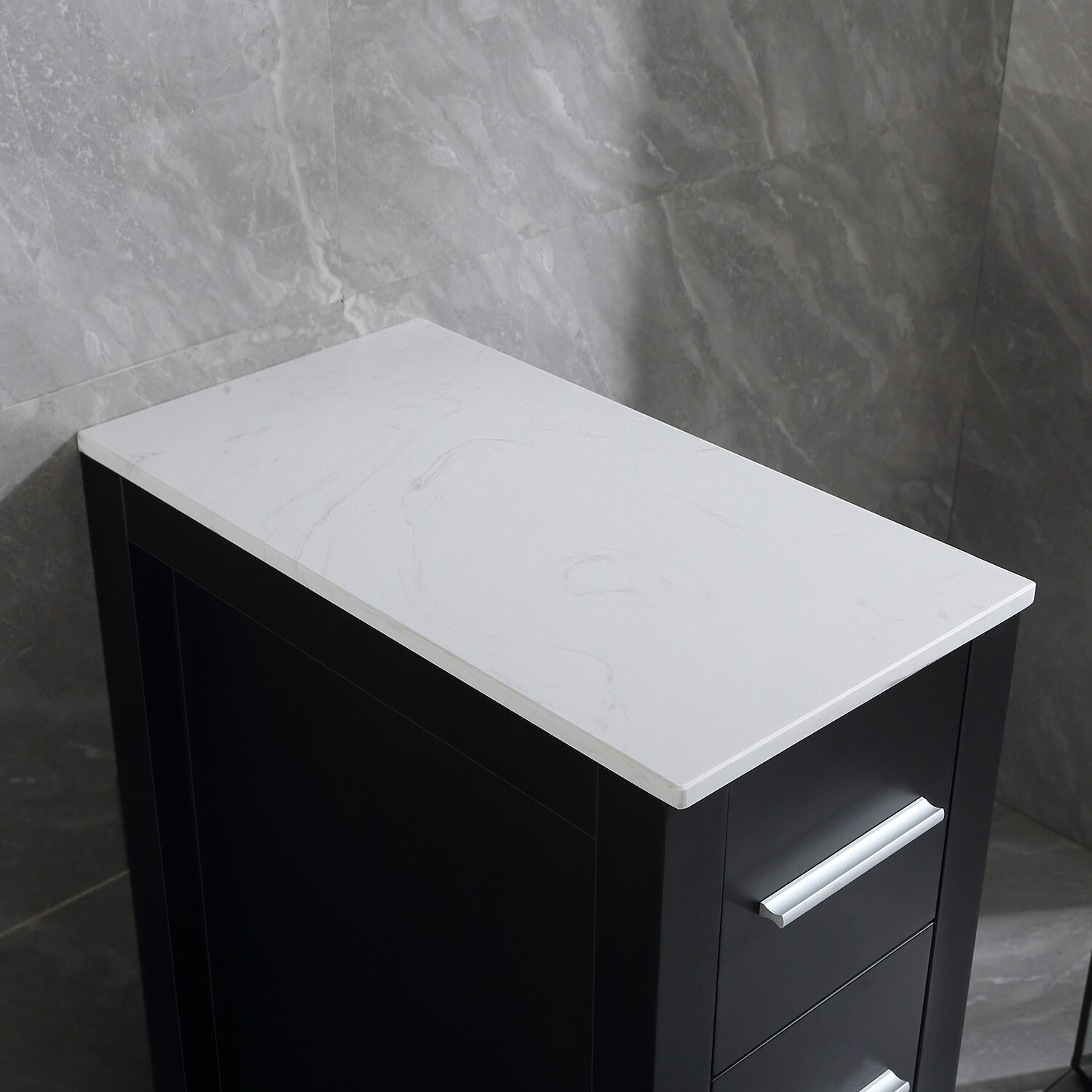 11.8 inch Wood Drawer Cabinet Engineered Stone Countertop Black