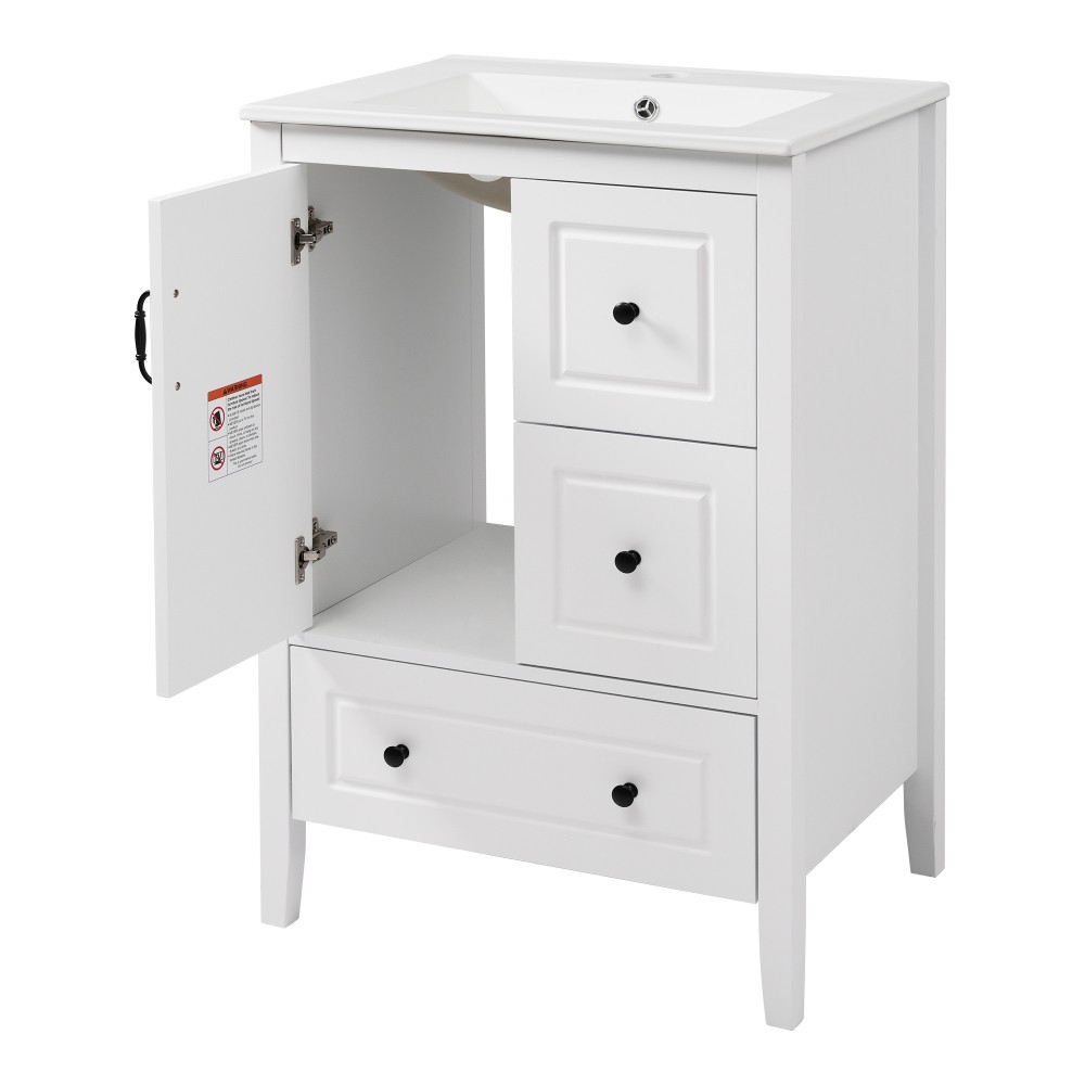 24 inch Bathroom Vanity with Sink, One Cabinet with Soft-closing Door