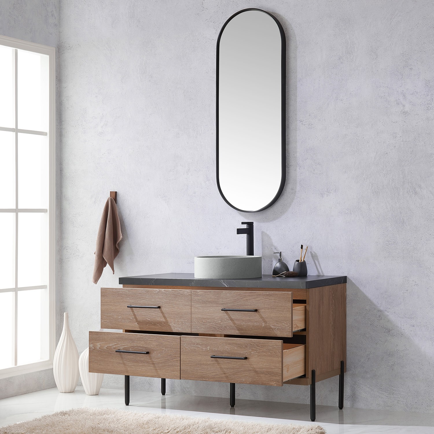 Miseno MV-705148C Trento 48″ – North American Oak / Black