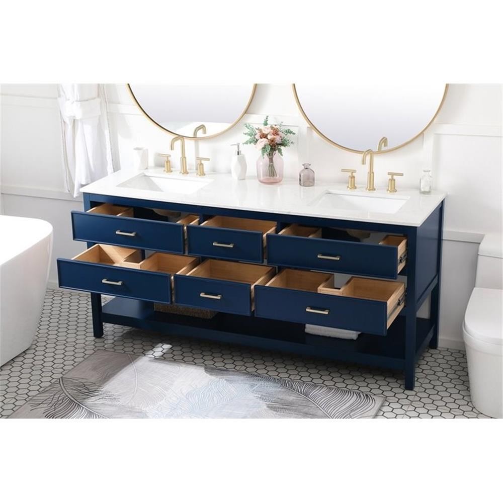 Elegant Decor Sinclaire 72″ Aluminum Alloy & MDF Double Bathroom Vanity in Blue