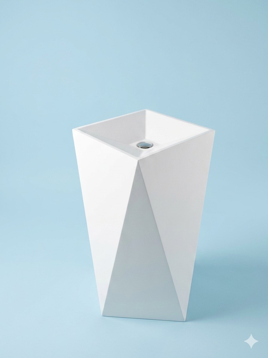 Aquia 34”H x 16”W Luxury Geometric Freestanding Bathroom Pedestal Sink”