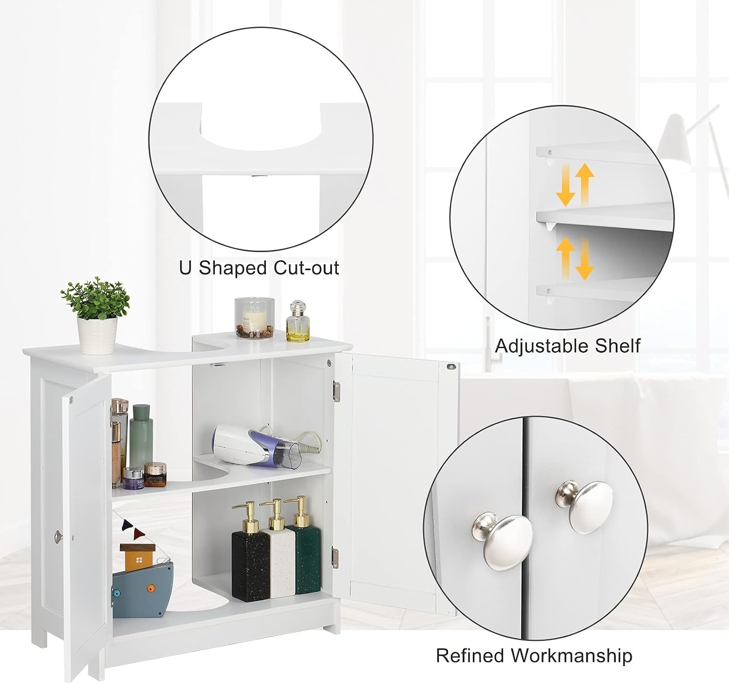 Stylish Under Sink Cabinet with Adjustable Shelves – Easy Assembly for Bathrooms