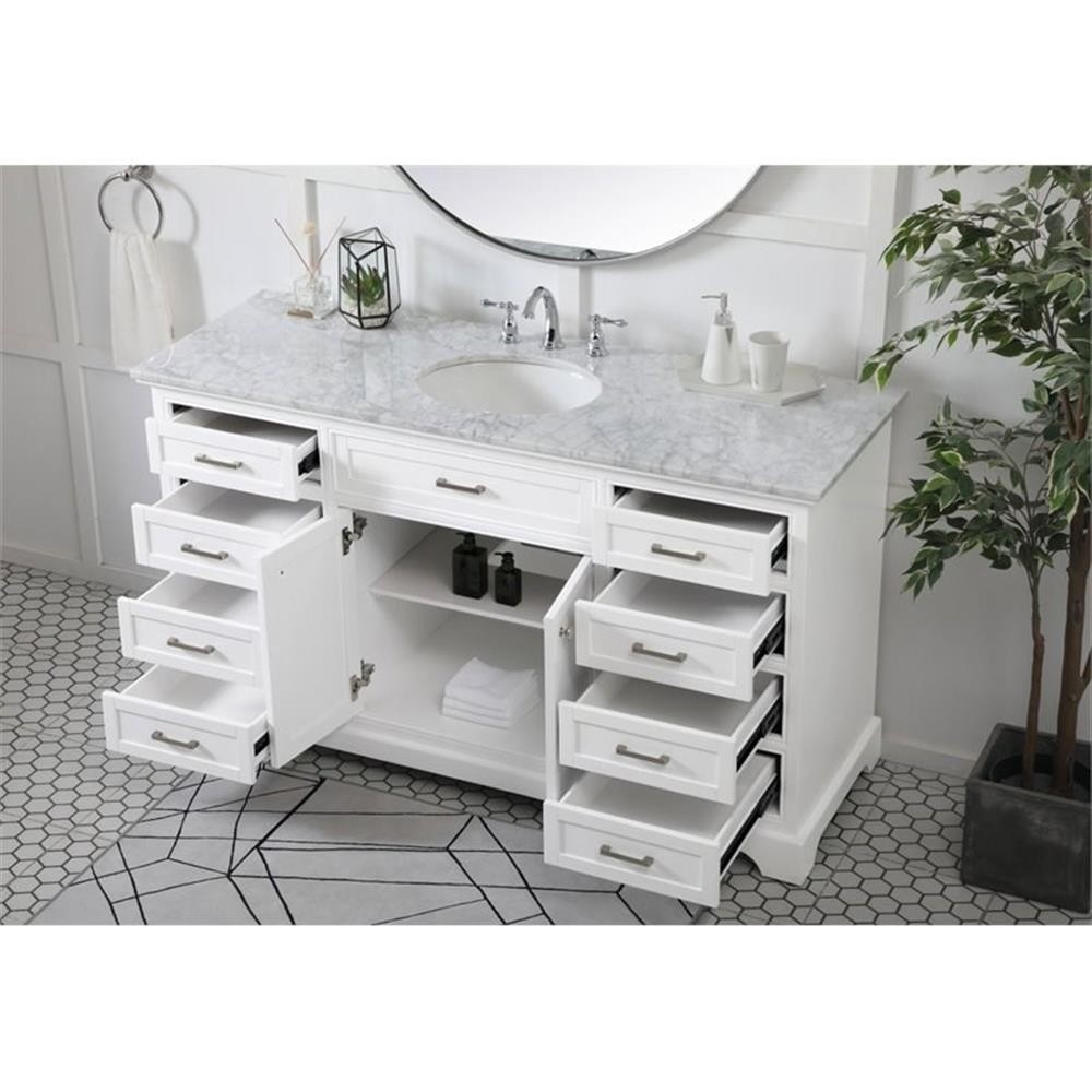 Elegant Decor Americana 60″ Metal MDF Marble Single Bathroom Vanity in White