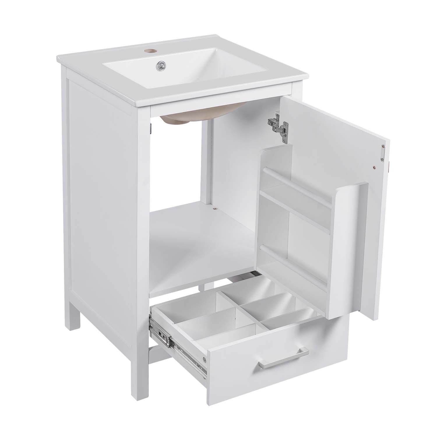 20″ Small Bathroom Vanity Ceramic Sink Combo Soft Close Storage Cabinet White
