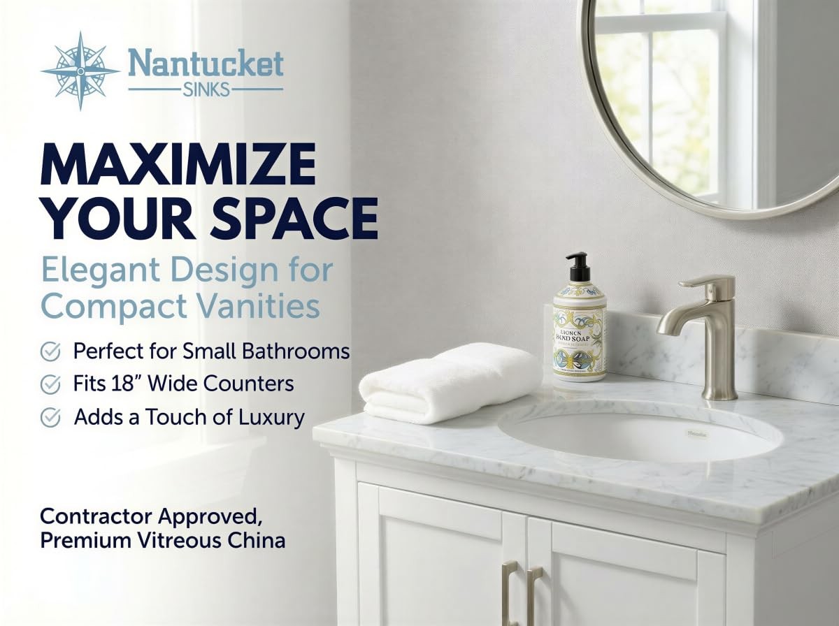 Nantucket Sinks UM-13×10-W Small Undermount Bathroom Sink– 13″x10″ Interior Bowl