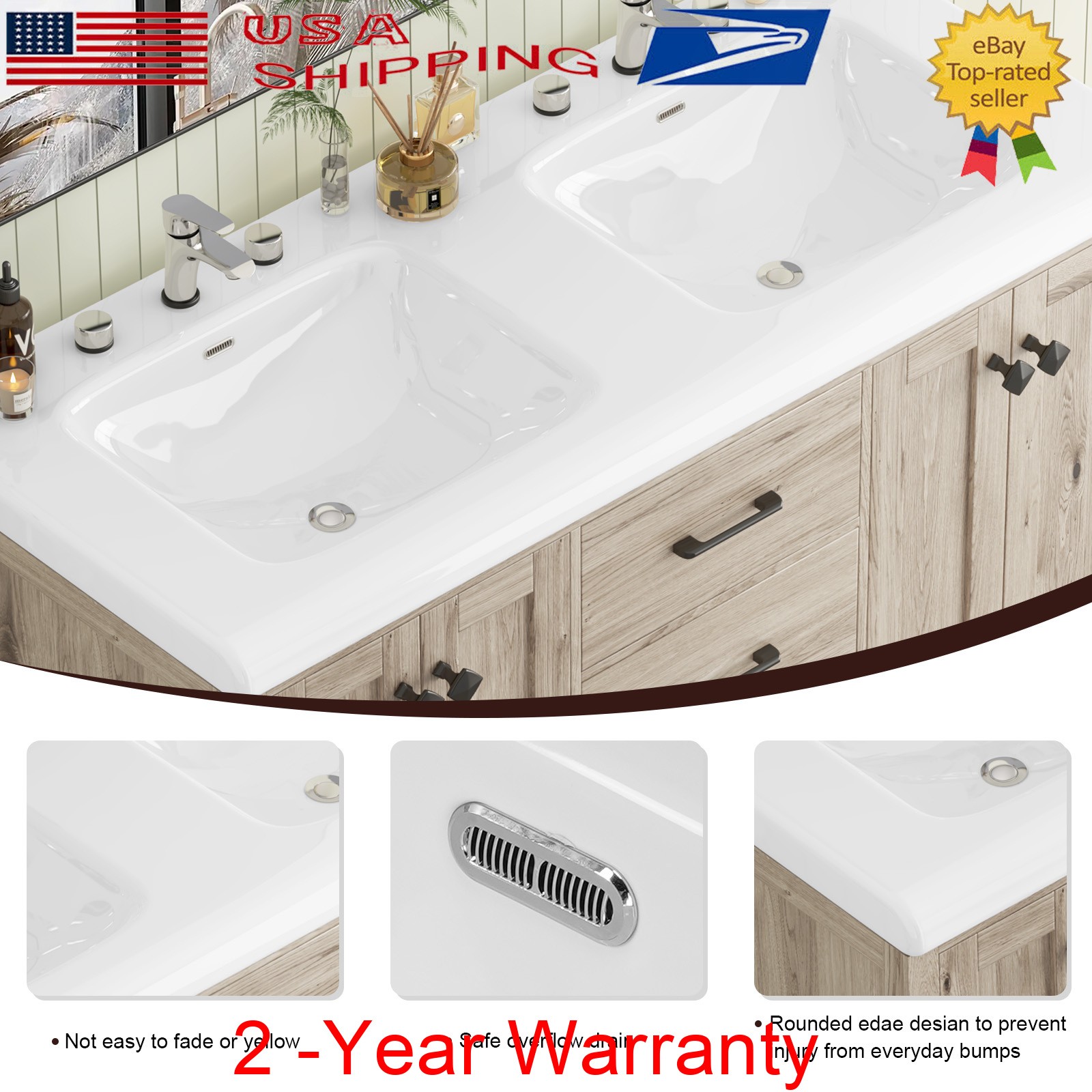 47.3″ Bathroom Vanity With Double Sink Stoarge Drawers Cabinets No Mirror Faucet