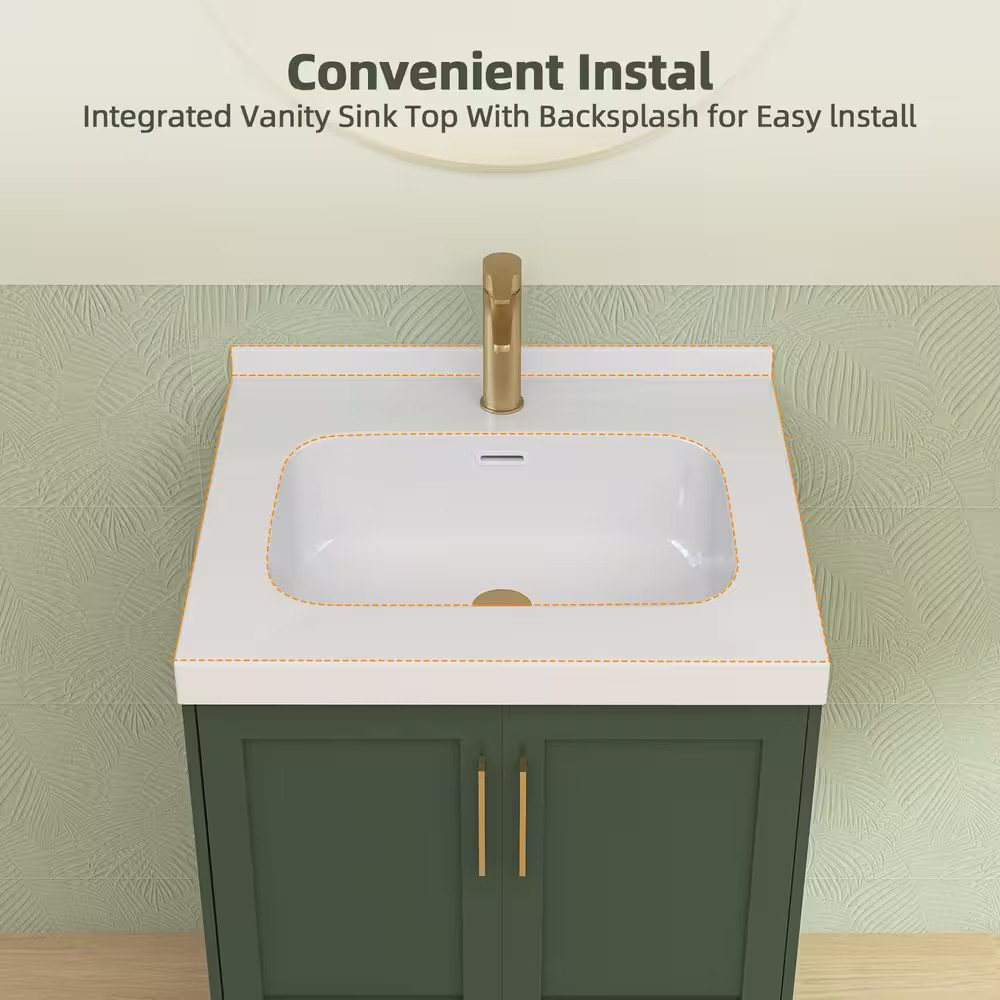 24 In. W X 22 In. D Solid Surface White Rectangular Single Sink Bath Vanity Top